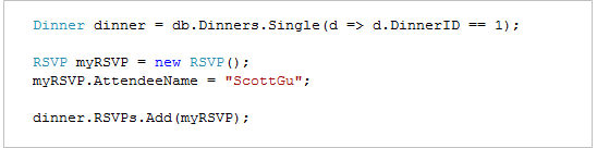 R S V P 对象和 Dinner 的 R S V P 集合的屏幕截图。