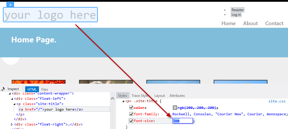 更改页面检查器中的 CSS 值