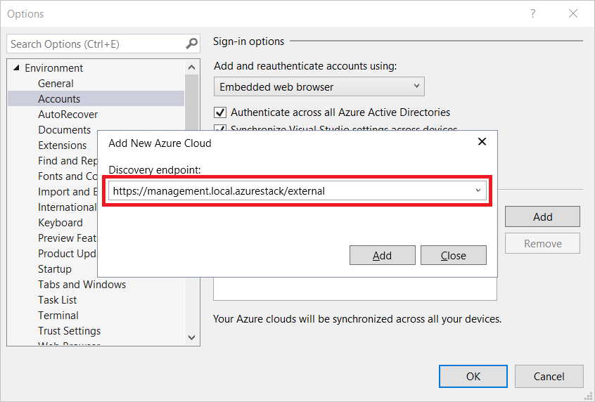 添加新的 Azure Cloud Discovery 终结点