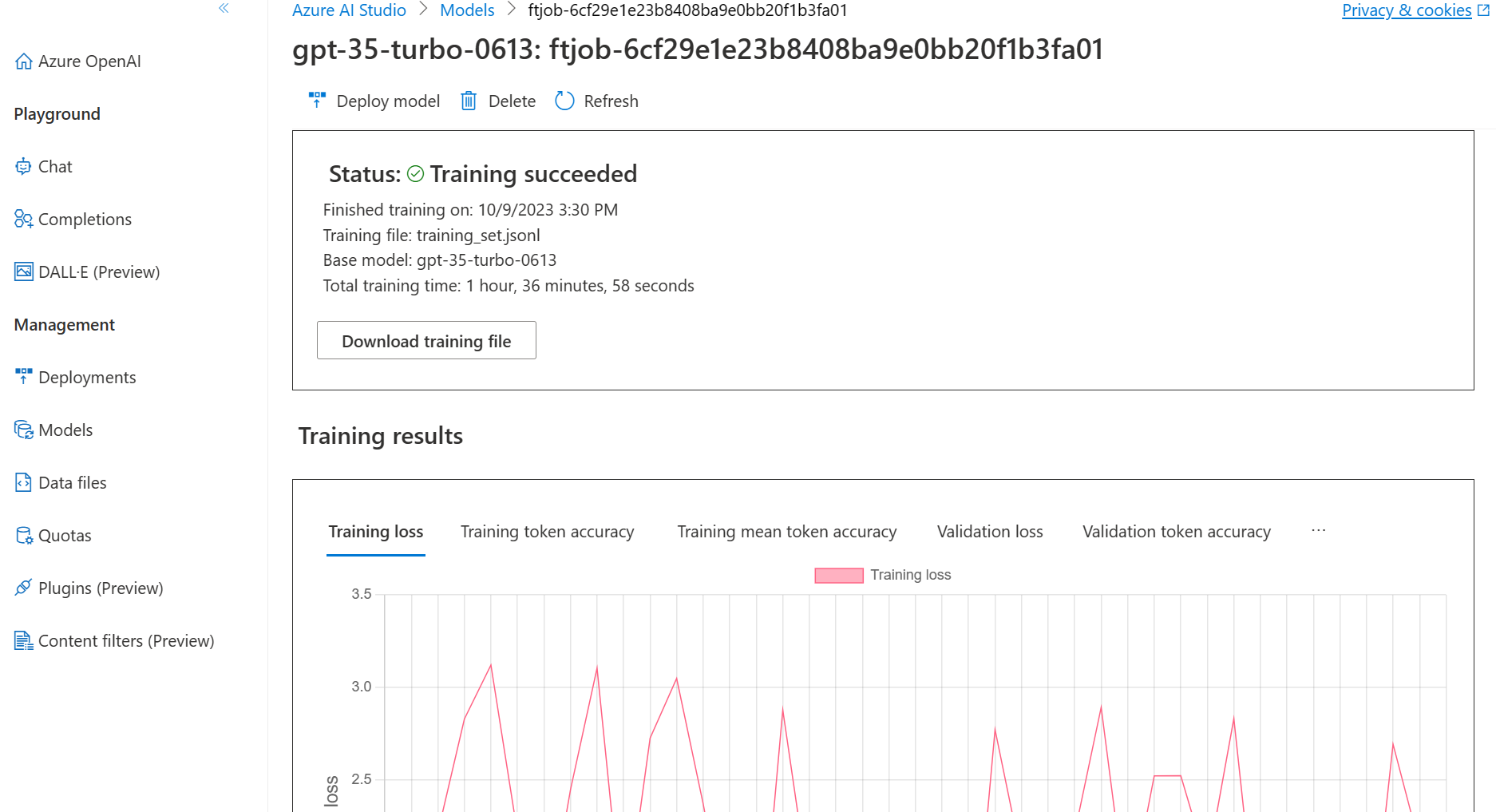 Azure AI Foundry 门户中的“模型”窗格屏幕截图，其中显示了自定义模型。