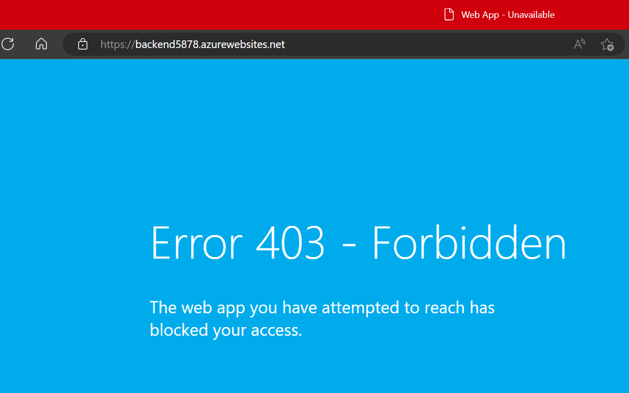 尝试直接访问后端 Web 应用时出现 403 错误的屏幕截图。