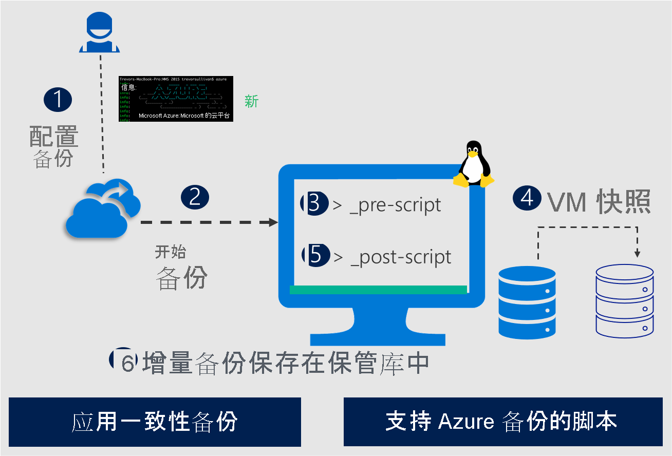 显示 Azure 备份提供的 Linux 应用程序一致性快照的示意图。