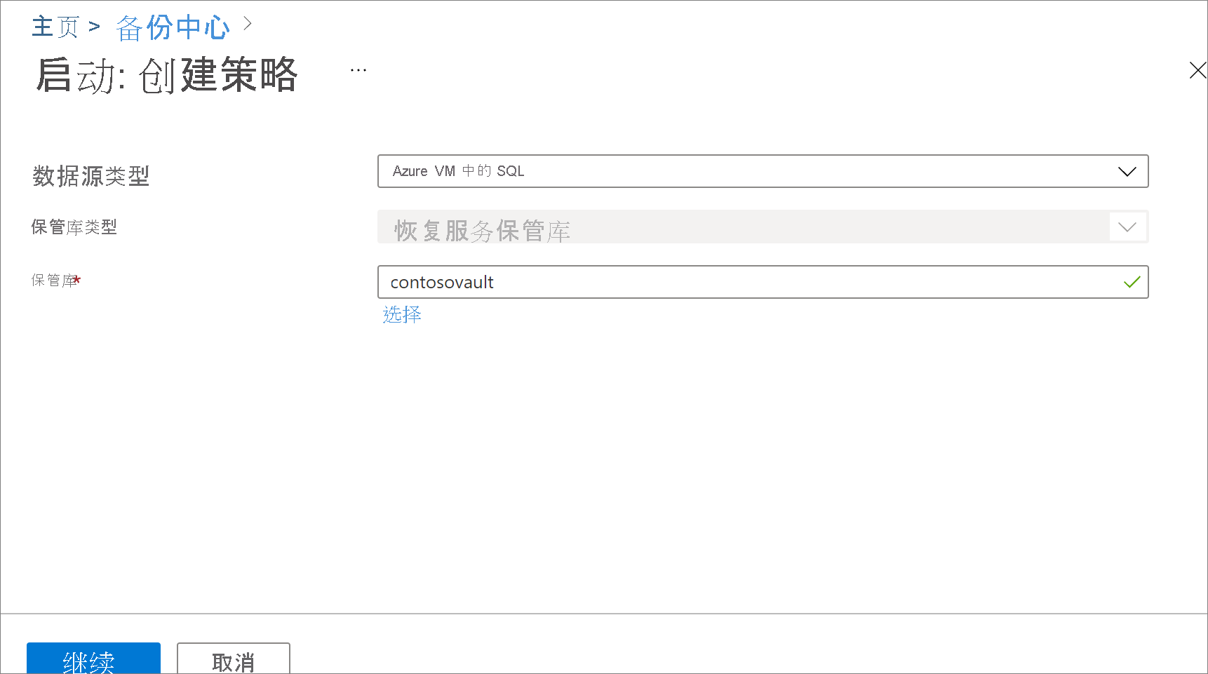 屏幕截图：为新的备份策略选择策略类型。