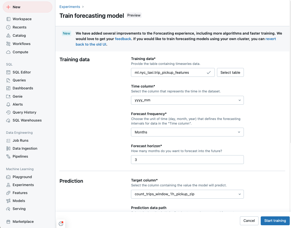 Serverless forecasting UI screenshot.