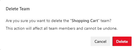 “删除团队确认”对话框“新建团队”页的屏幕截图。