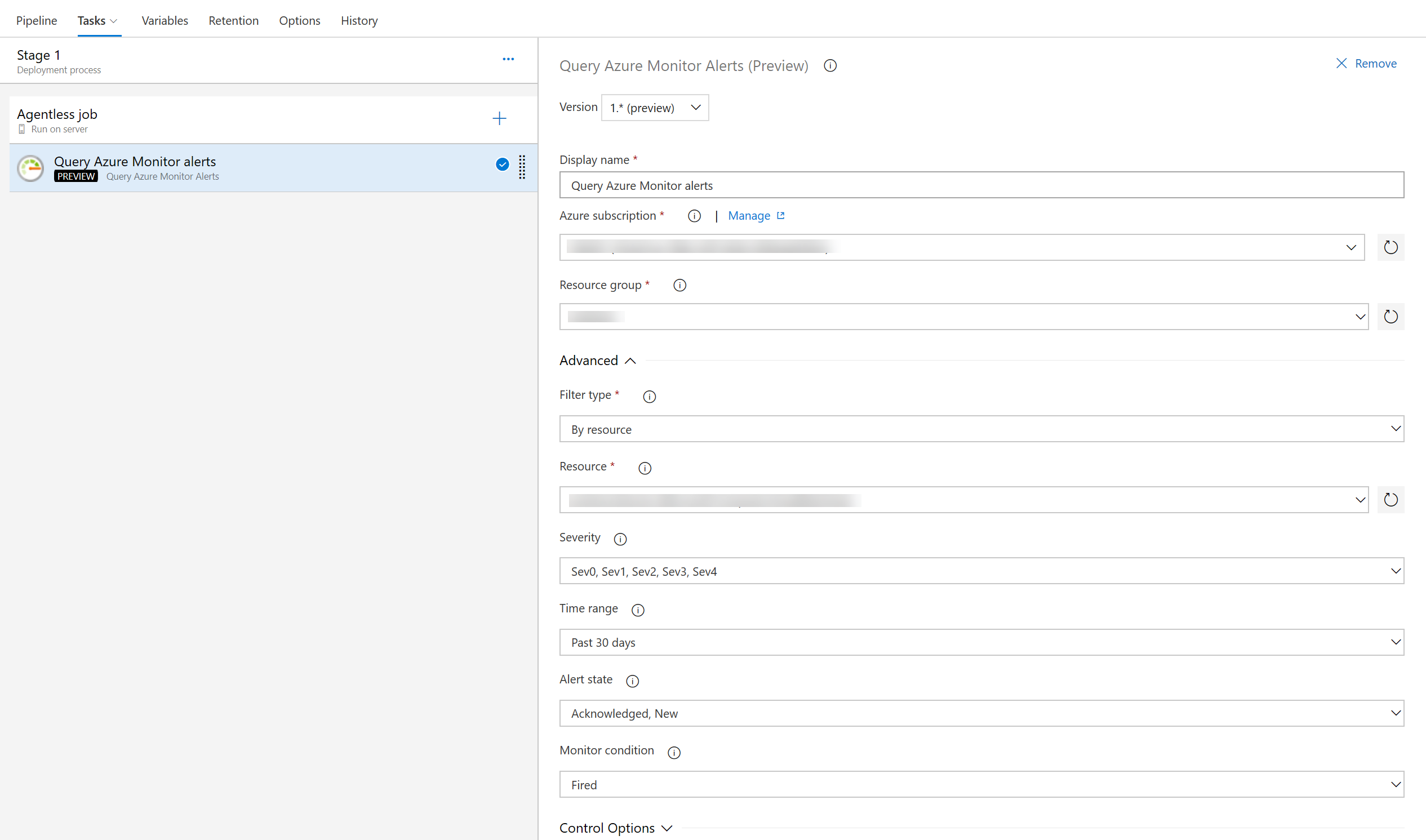 显示查询 Azure Monitor 警报预览版的屏幕截图。