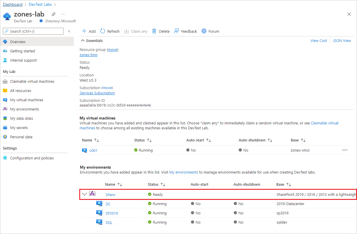 实验室中 SharePoint 环境的屏幕截图。