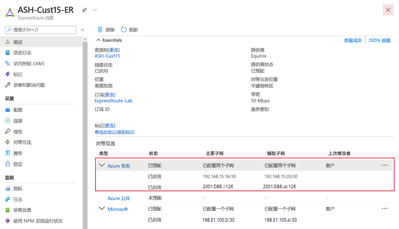 为专用对等互连配置的 Ipv6 屏幕截图。