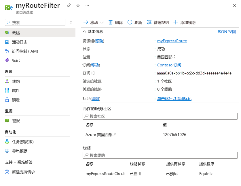 路由筛选器“概述”页的屏幕截图。