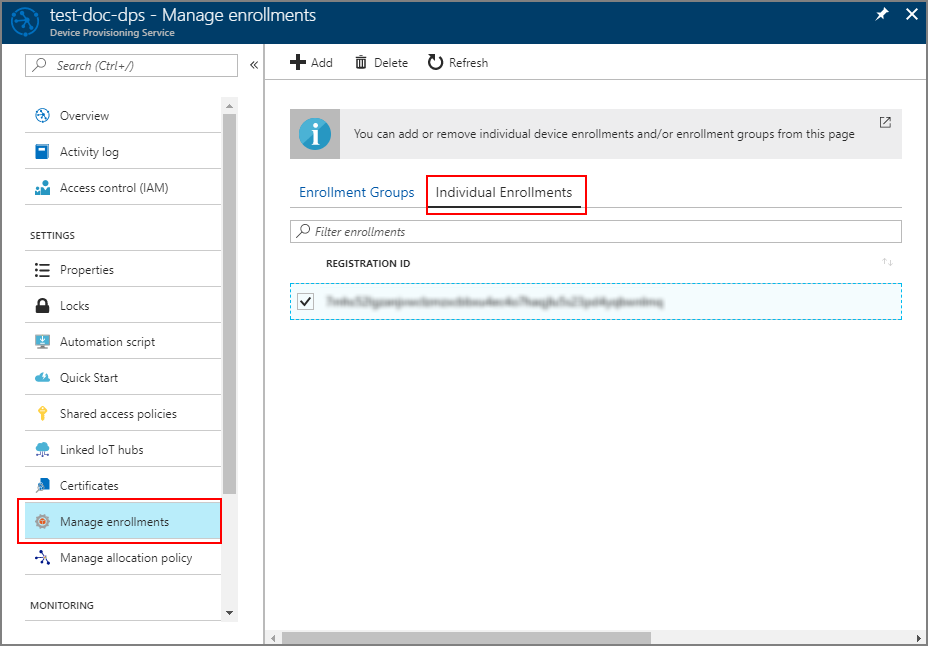 Screenshot that shows verifying enrollment for a Java individual device in the portal.