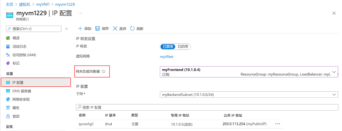 NIC IP 配置的屏幕截图。