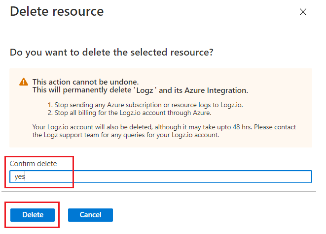 确认删除 Logz.io 资源。