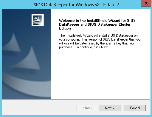 图 31：SIOS DataKeeper 安装程序的第一页