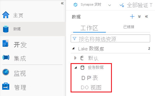 显示 reportdata 数据库的“数据”窗格的屏幕截图