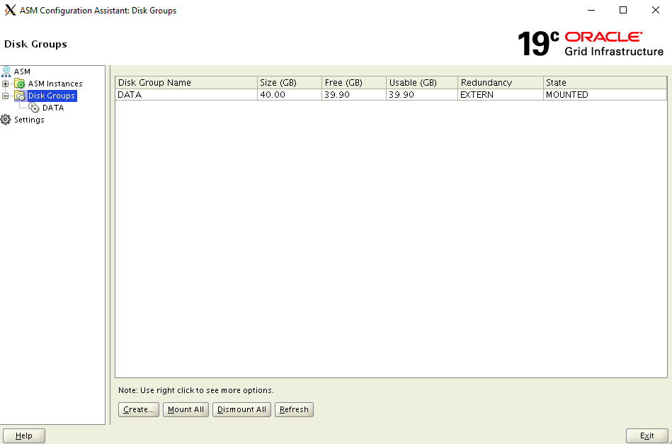 Oracle ASM 配置助手的屏幕截图。