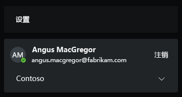 显示 Fabrikam 帐户切换到 Contoso 租户的屏幕截图。