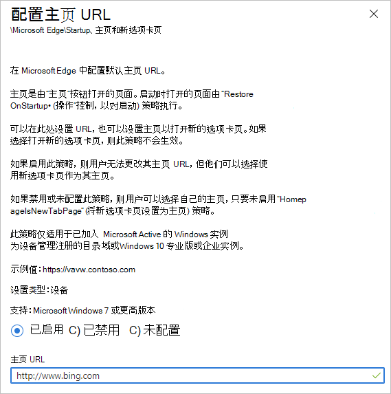 配置主页 URL 策略