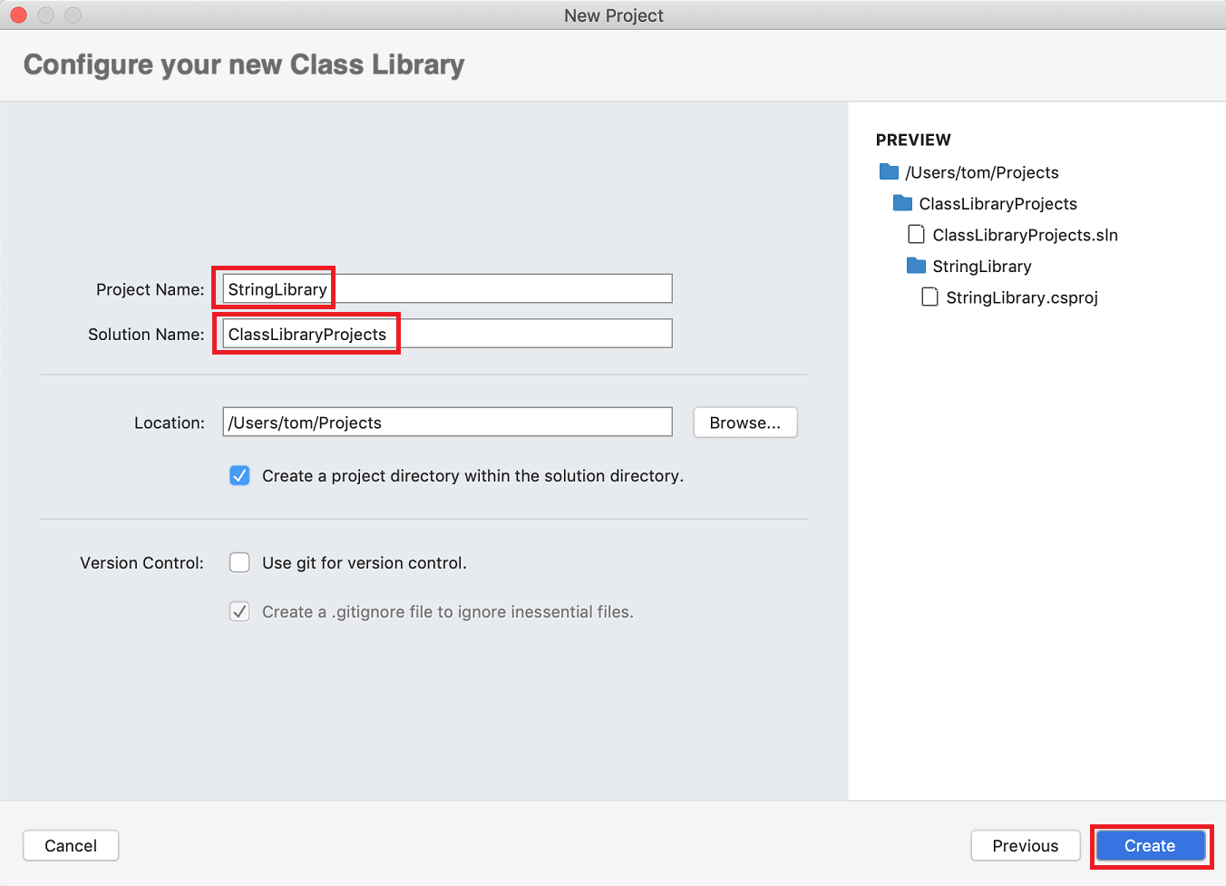 Visual Studio for Mac New project dialog options