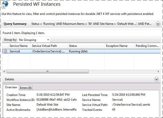 Screenshot that shows Persisted Workflow Instance Details.