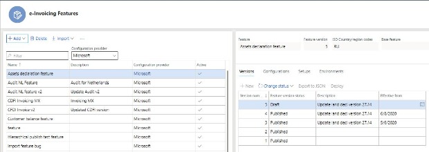 Screenshot of globalization features for Electronic Invoicing Add-on