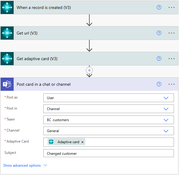 Shows the action called Post a message to a chat or channel in Power Automate.