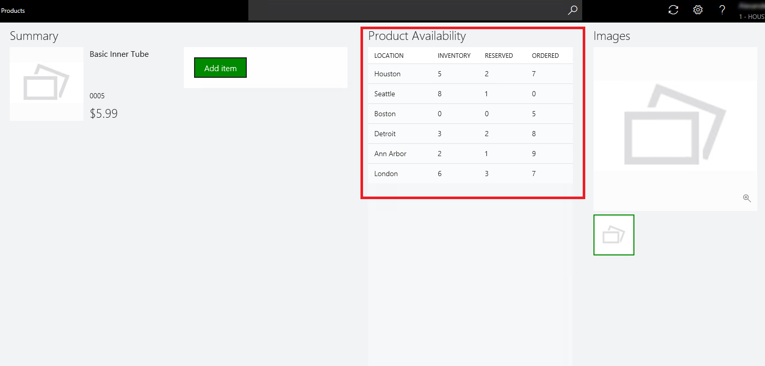 Product availability information in the product details view.