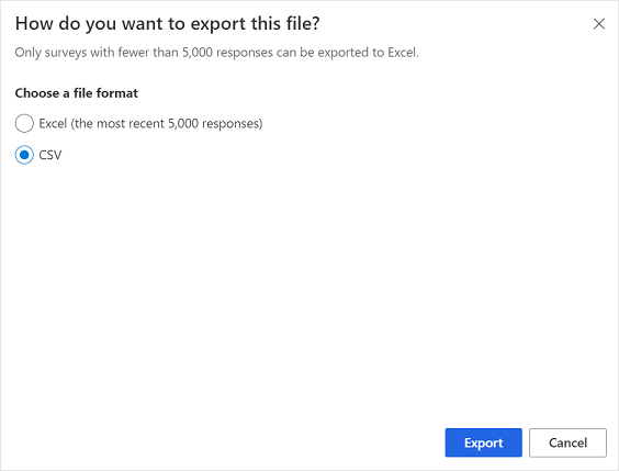 选择用于导出调查响应的文件格式。
