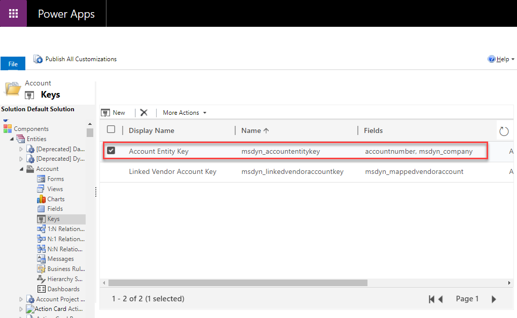 Account table defined in Dataverse.