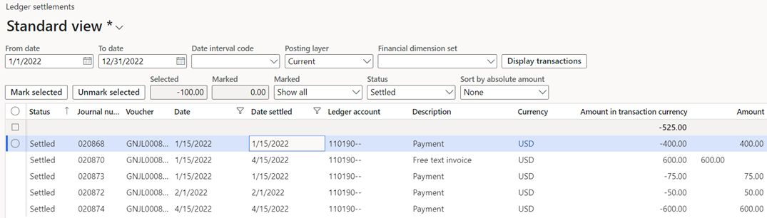 分类帐交易总金额。