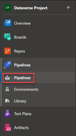 A screenshot of the navigation panel with the Pipelines menu item highlighted with a red box.