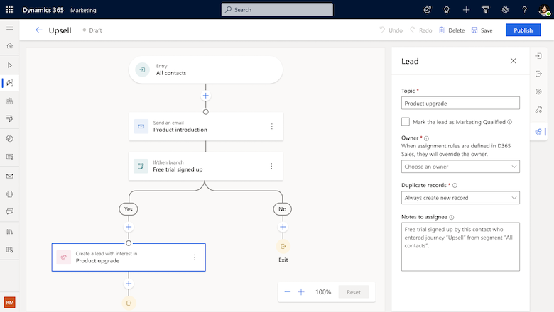 Image shows creation and handoff of a lead