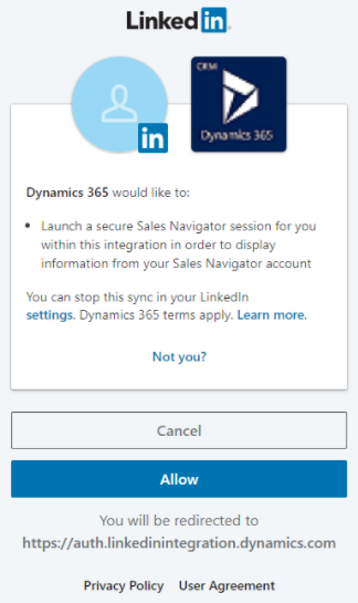 Screenshot of providing consent to sign in to LinkedIn Sales Navigator.