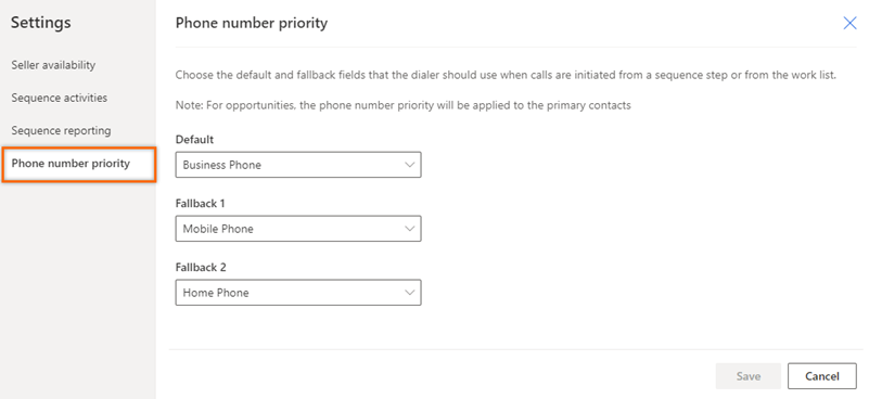 配置电话号码优先级以联络客户。
