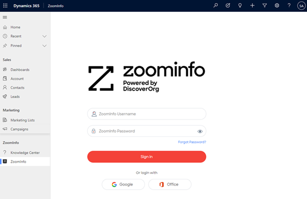 ZoonInfo 登录页面