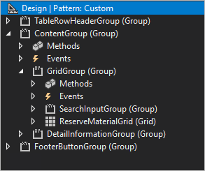 Typical code structure that aligns a grid, detail part, and quick filter.