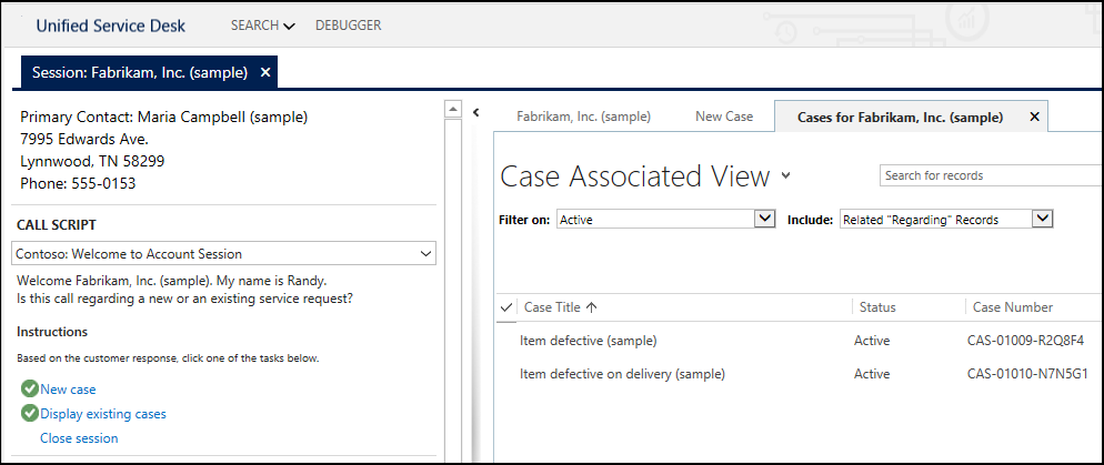 Display existing cases for an account.