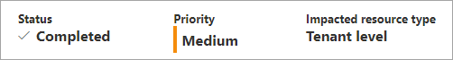 Screenshot of a recommendation's status, priority, and impacted resource type.