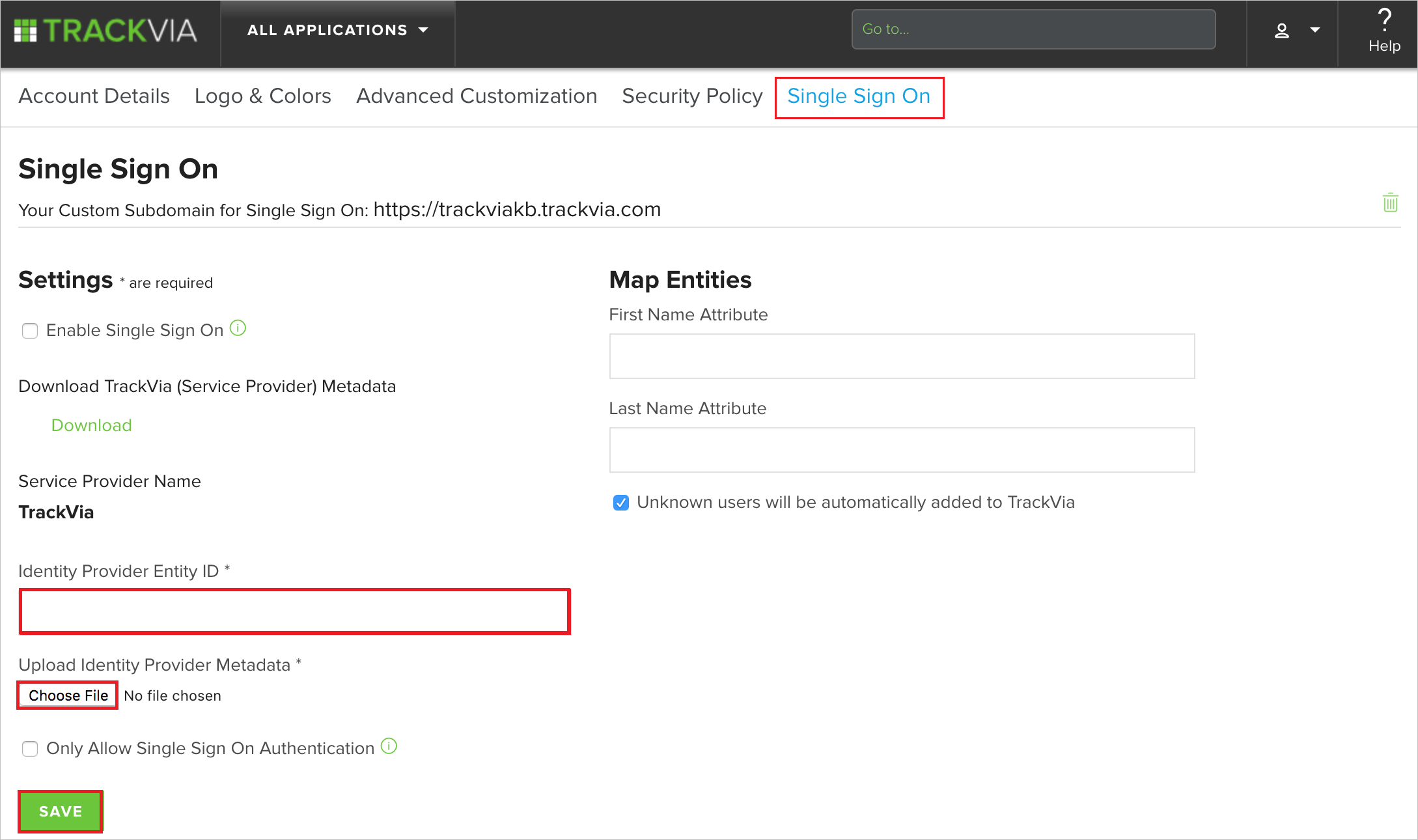 TrackVia configuration