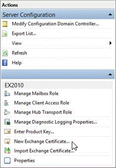 在“操作”窗格中选择“新建 Exchange 证书”。