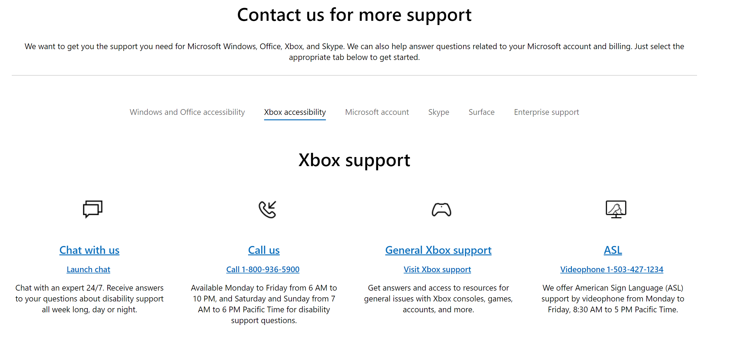 Microsoft 辅助功能 Answer Desk 网站的另一个屏幕截图。