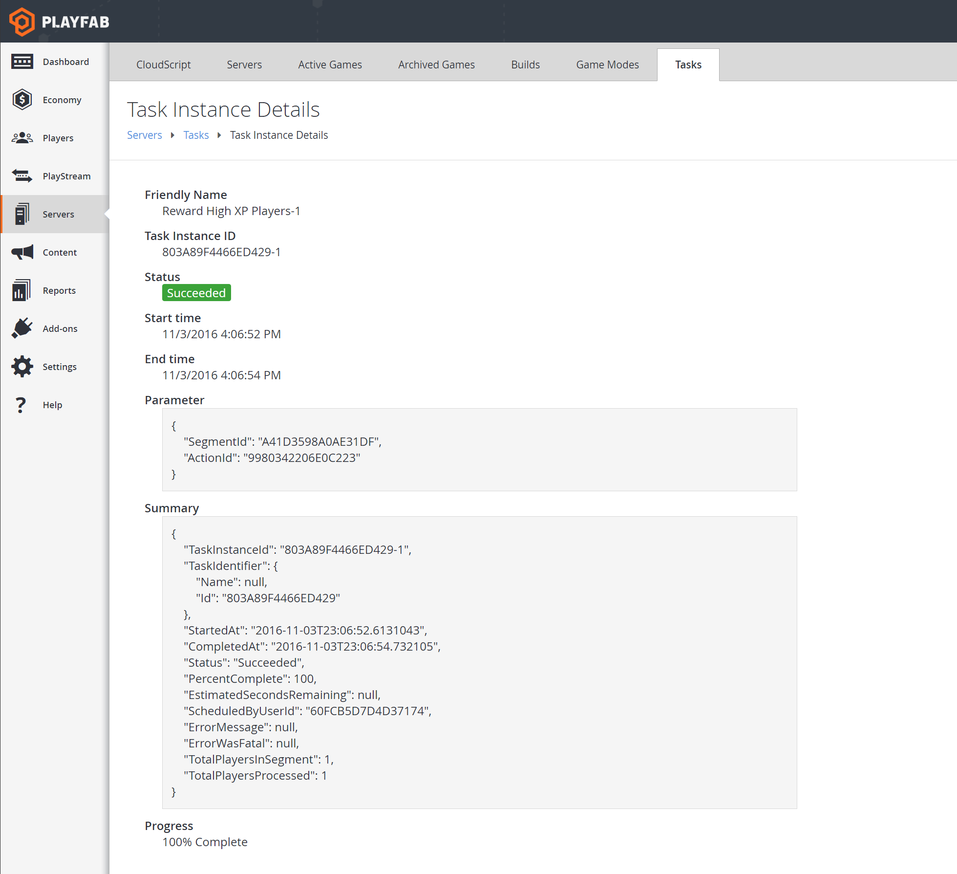 Game Manager - Servers - Tasks - Task Instance Details