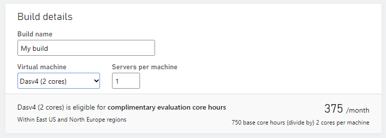 使用具有上述设置的 Game Manager Build 详细信息示例为 Multiplayer Servers 创建新的生成。