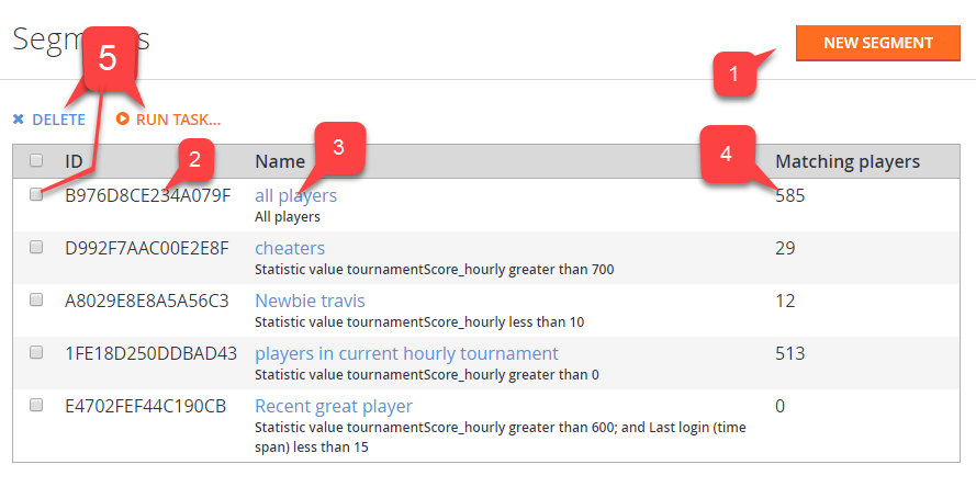 Game Manager - Players -“Segments”页面