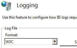 Screenshot that shows the Logging pane. W 3 C is selected for Format.