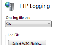 Screenshot of F T P Logging displaying Site chosen from One log file per drop down list and log file drop down menu.