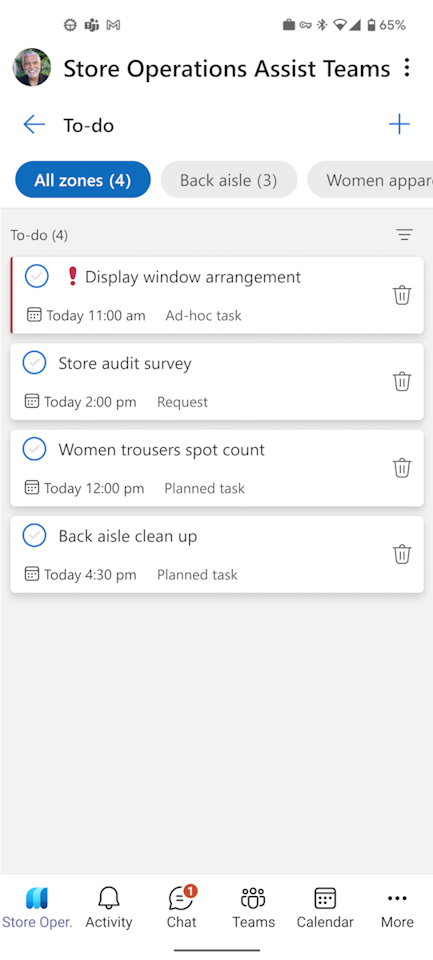 The image shows the To-do list in Store operations Teams.