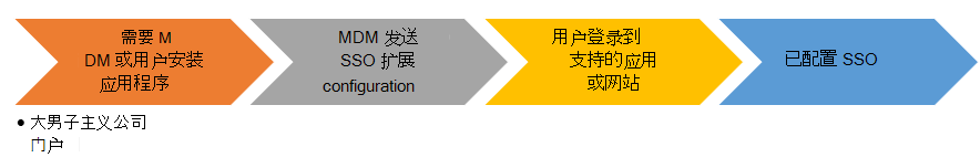 在 Microsoft Intune 的 macOS 设备上安装 SSO 应用扩展时的最终用户流程图。