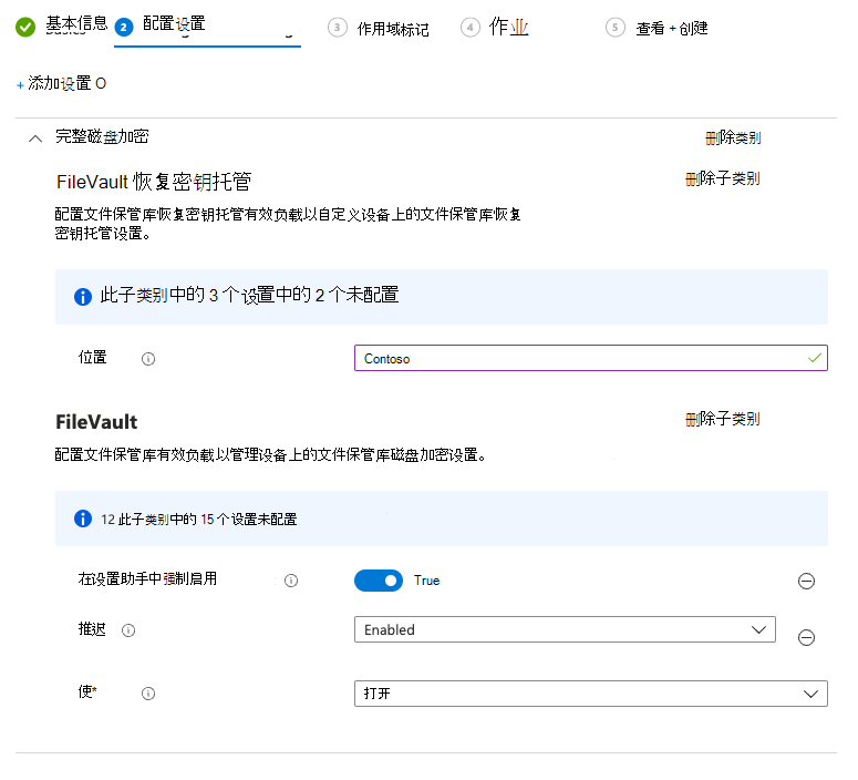 在设置助理中启用文件保管库所需的设置的屏幕截图。