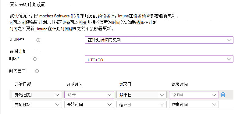 更新策略计划设置的屏幕截图。