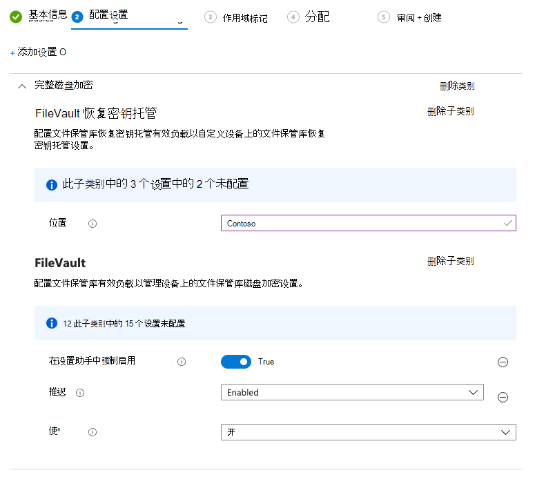 在设置助理中启用文件保管库所需的设置的屏幕截图。